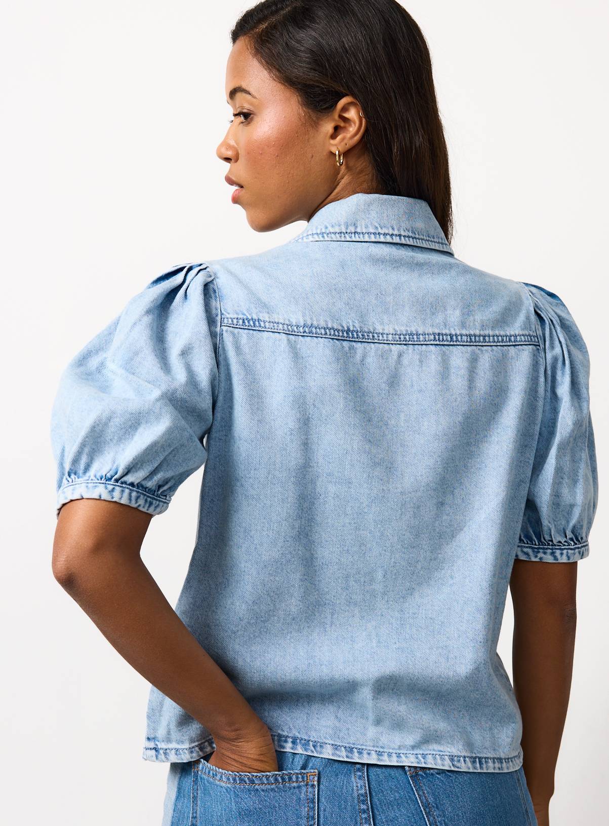 Light Blue Denim Volume Sleeve Shirt 22 - Image 4